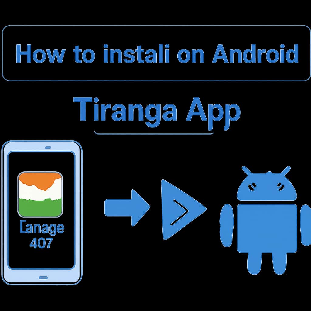 Diagram showing installation steps for Tiranga App on Android.