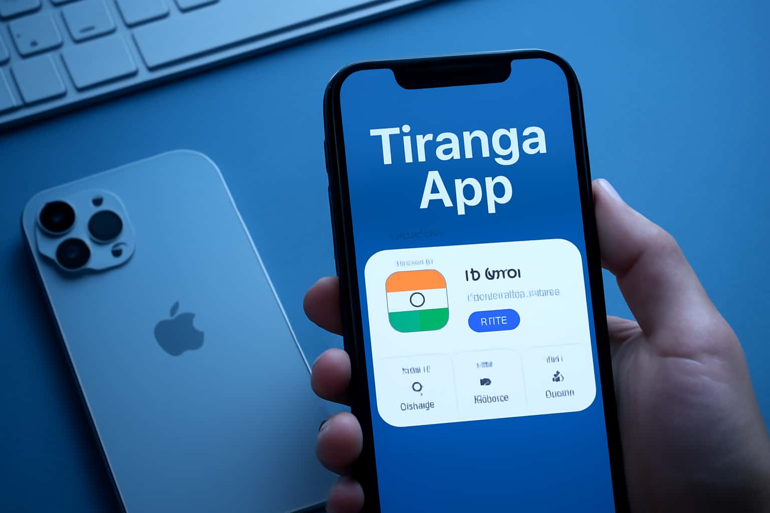 An overview scene showcasing the installation process of the Tiranga App on an iOS device.