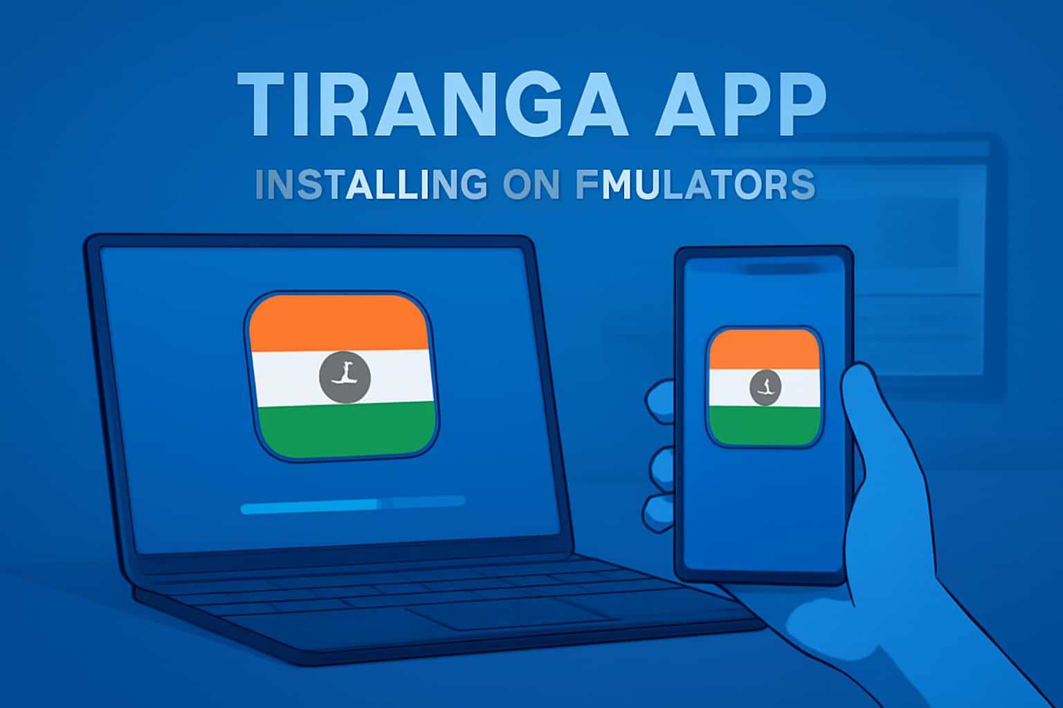 An informative visual representation of the process of installing the Tiranga App on emulators.