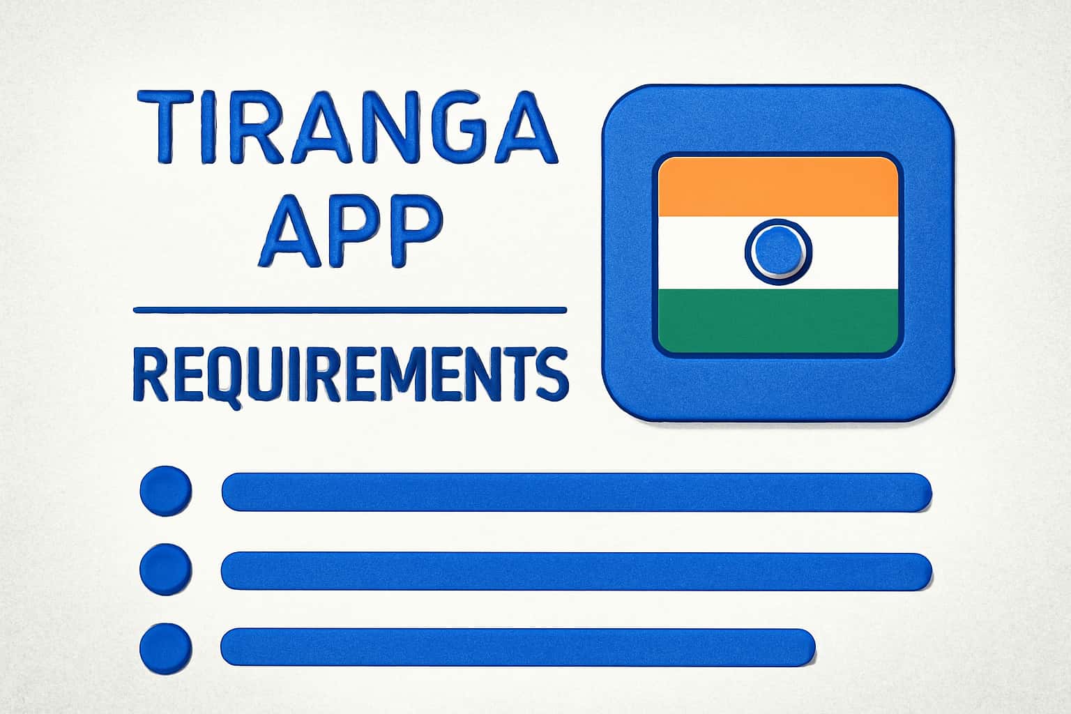 Informational scene about Tiranga App Requirements.