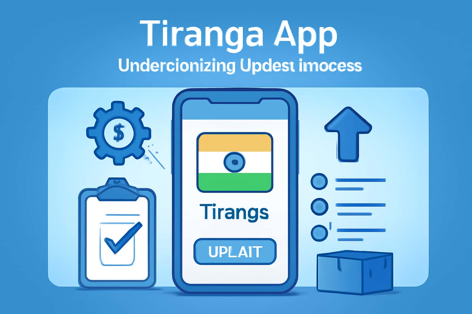 An informative illustration showcasing the Tiranga App update process with technical elements.