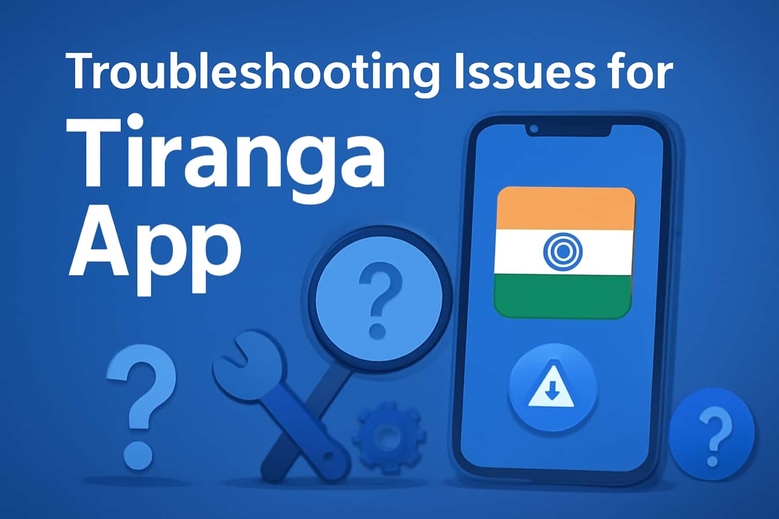 Illustration depicting troubleshooting processes for the Tiranga App.
