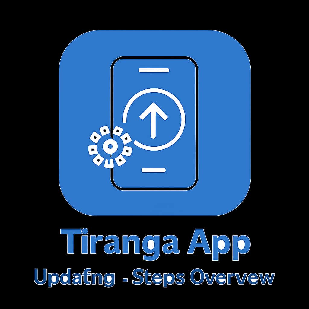 A professional badge representing the process of updating the Tiranga App.